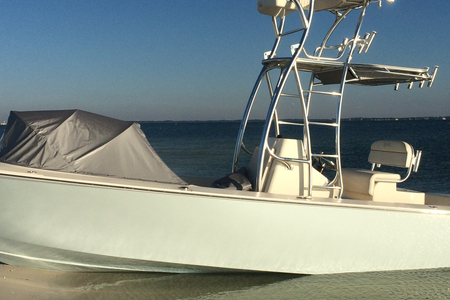 Another view of tent on boat to provide cover